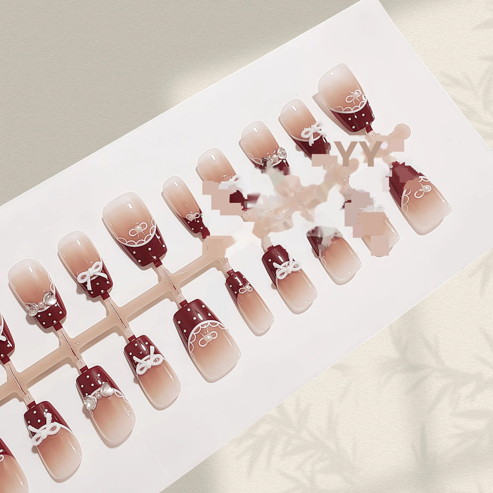 Ballet Skirt Press-On Nails with Red Bow, Polka Dot Short Tips