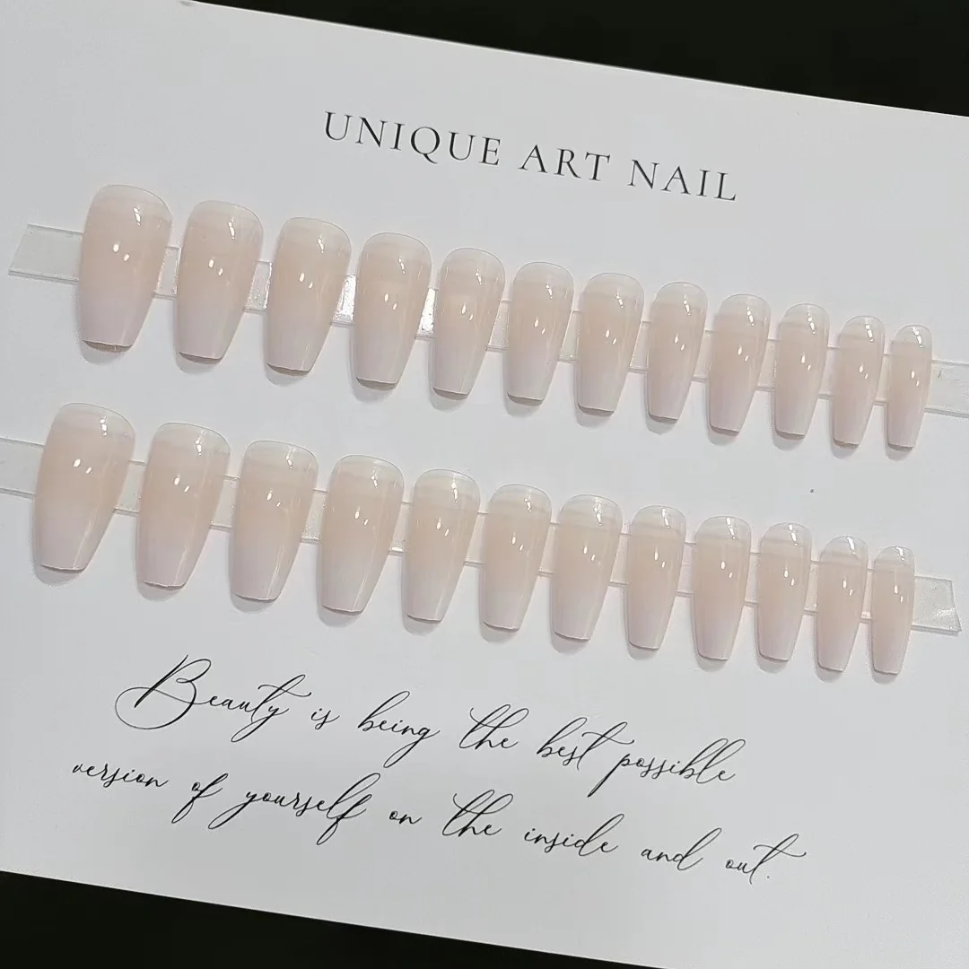 Milky White Gradient Press-On Nails Long Coffin Shape French Style