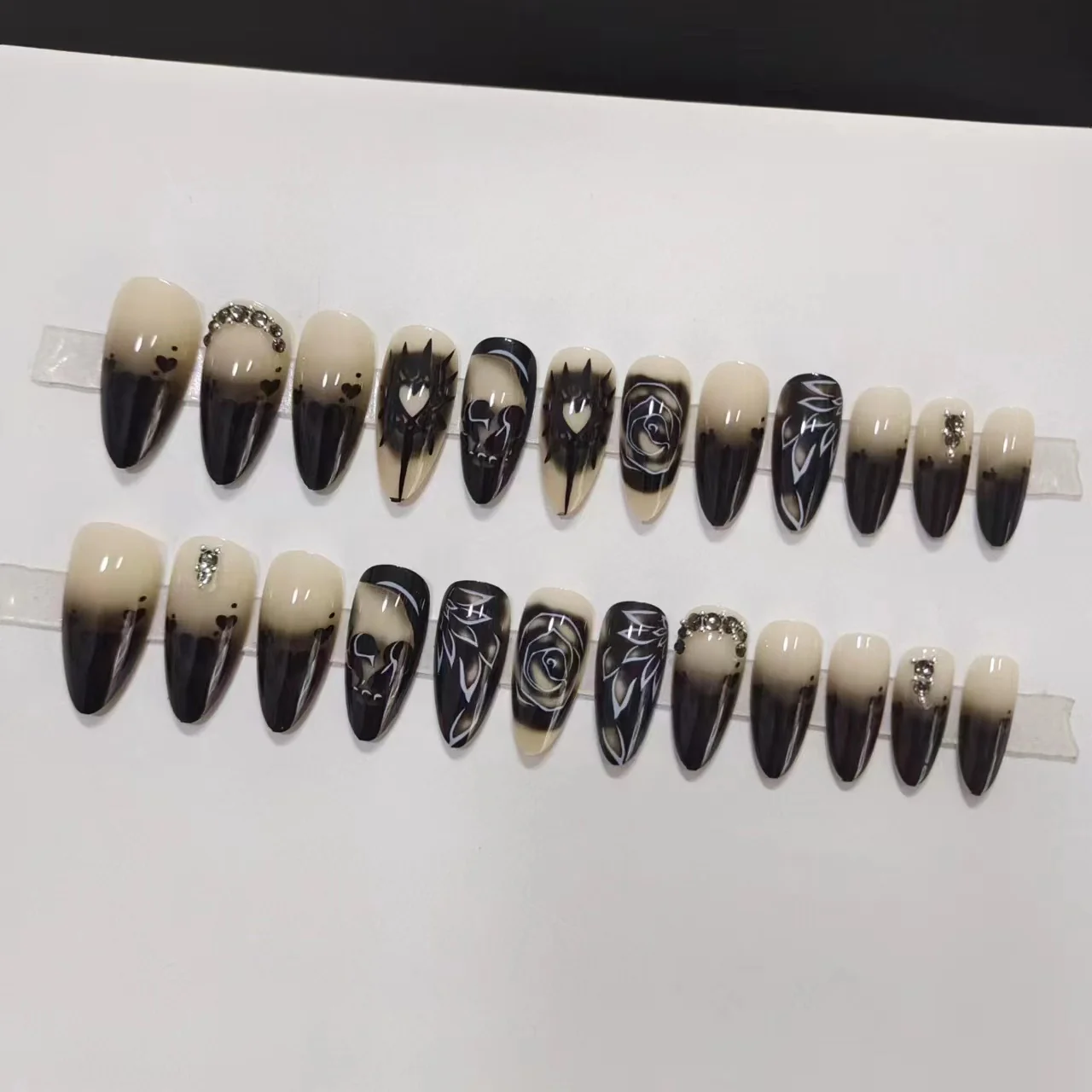 Uñas Postizas Calavera Halloween Largas Puntiagudas Estilo Gótico