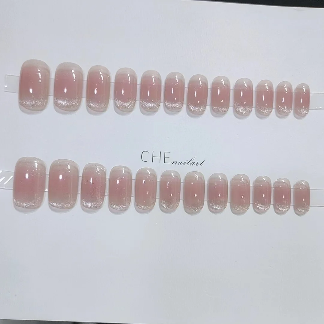 Ružičaste nail-on nokte s mačkastim okom, srednja duljina, 24 komada