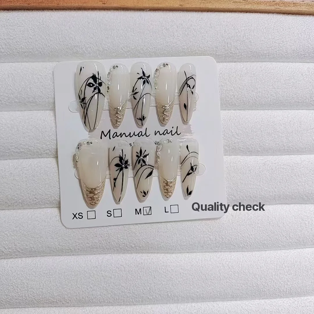 Wciskane Paznokcie Chrom Bambus, Długi Migdał, 10 Sztuk
