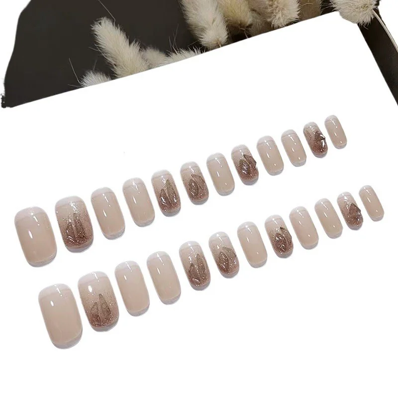 Kuku Tekan Panjang Sederhana dengan Batu Permata dan Glitter, 24 Keping