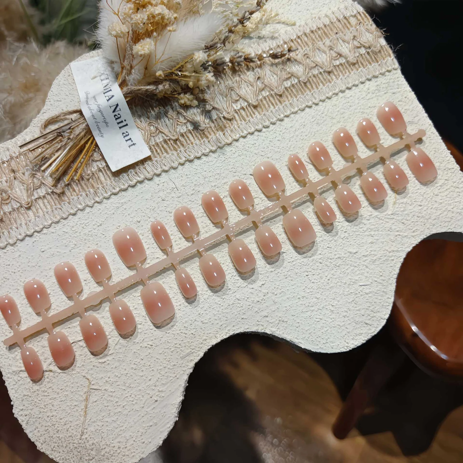 Rosa blush kunstige negle kort kiste/firkantet 30 stk naturlig daglig brug