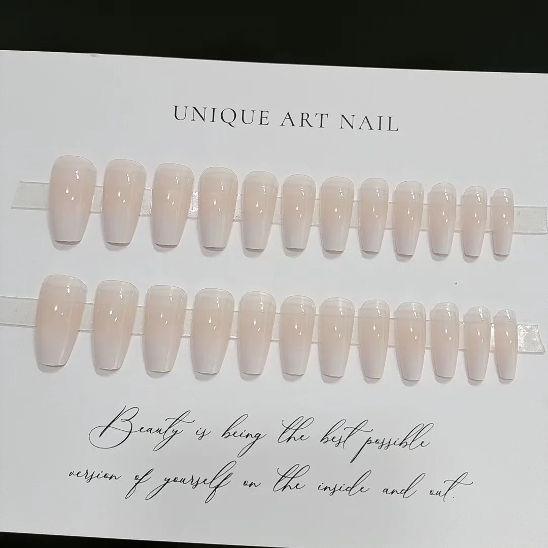 Milky White Gradient Press-On Nails Long Coffin Shape French Style