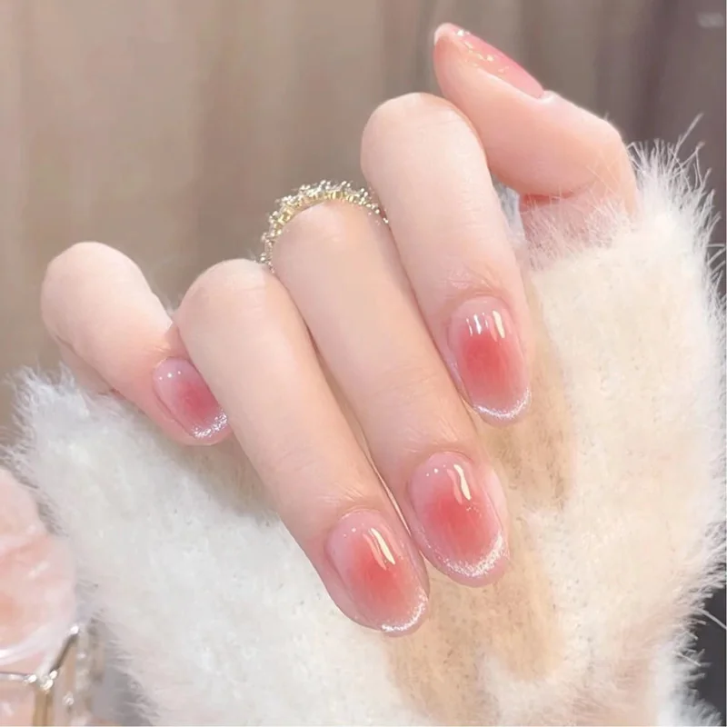 Rose Cat Eye Press On Nails Medium Length 24 Pieces