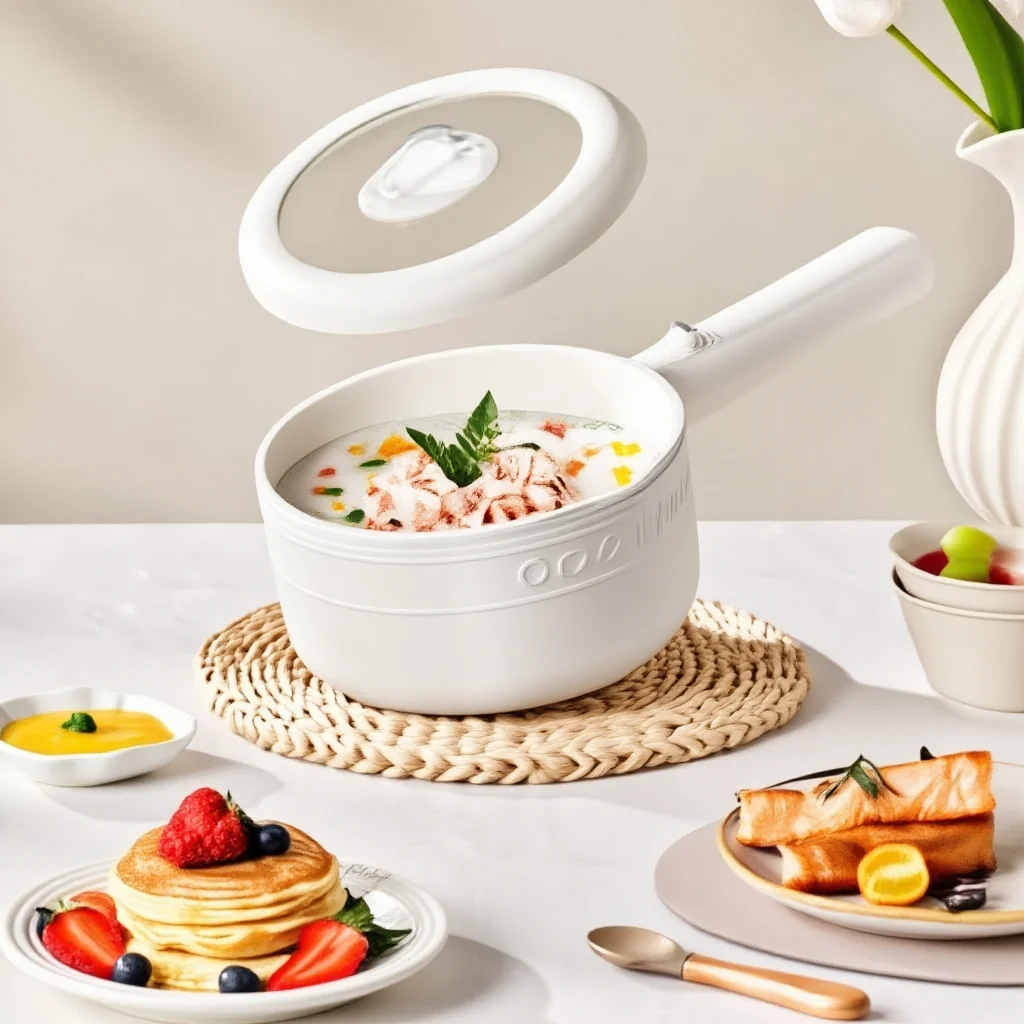 Electric Cooking Pot with Ceramic-Coated Inner Pot and Steamer