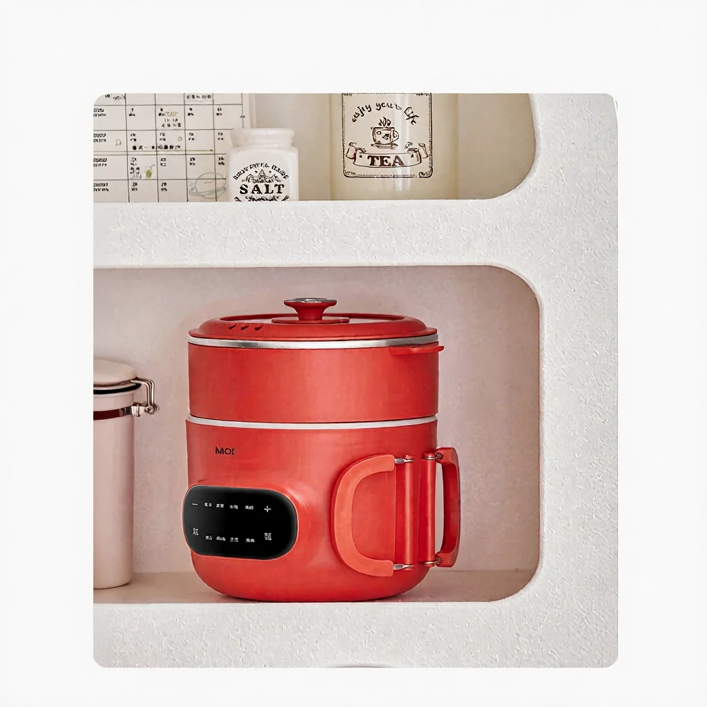 Mini Electric Cooking Pot 2L Nonstick Ceramic Liner with Steamer