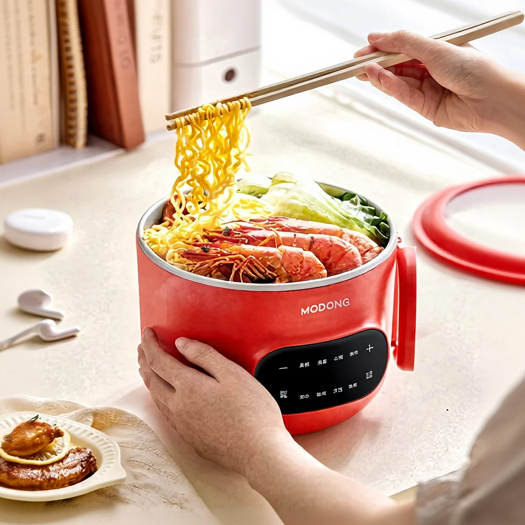 Mini Electric Cooking Pot 2L Nonstick Ceramic Liner with Steamer