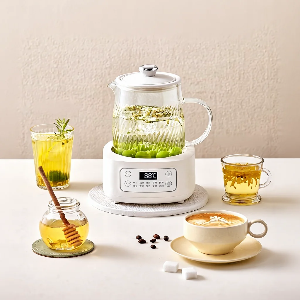 Glas elektrisk health pot med temperaturstyring 1.2L