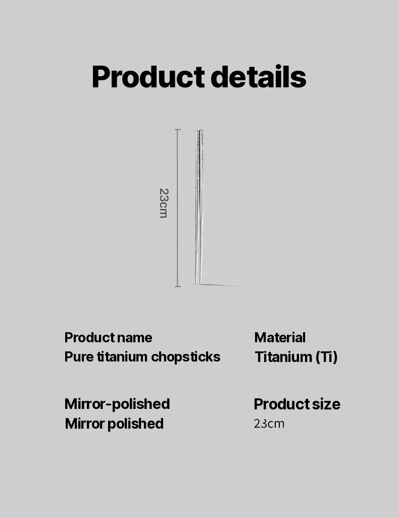 Puhas titaanist söögipulga komplekt, 5 paari, 23cm, peegelpoleeritud