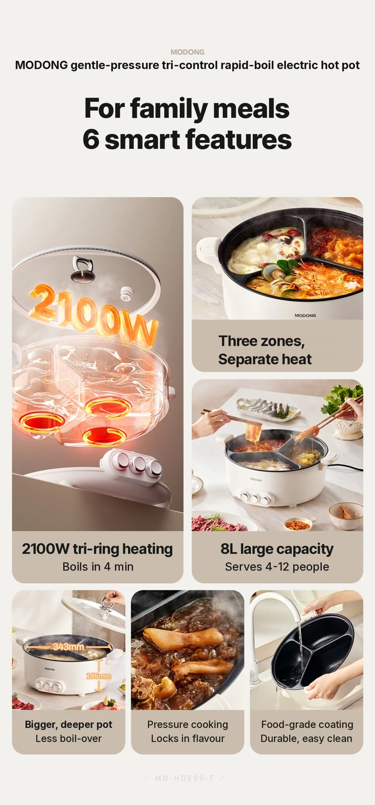 Električni lonac s pregradom 6L-8L, 220V, za 5-6 osoba