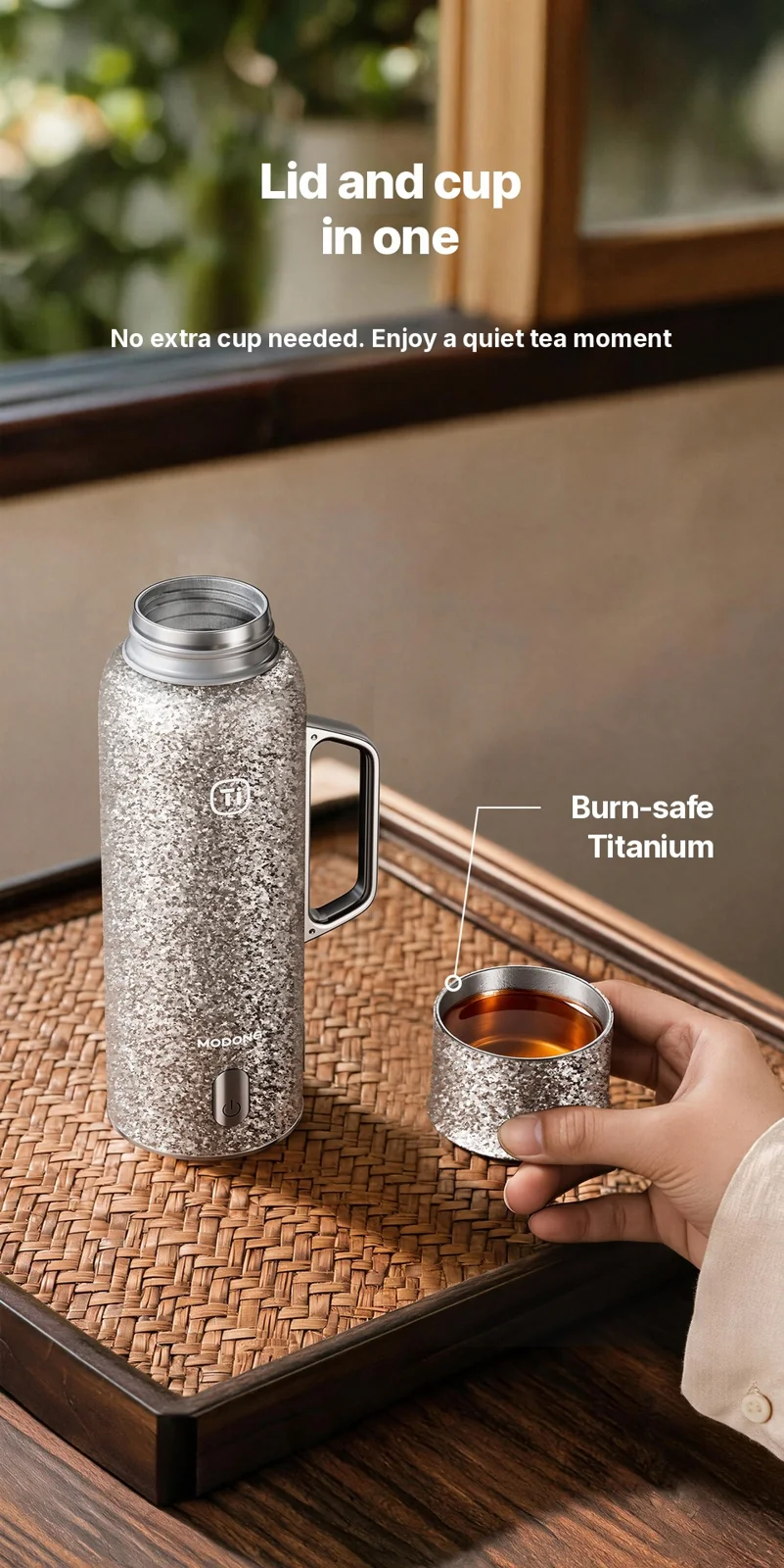 Isolierter Becher aus reinem Titan mit Temperaturanzeige, 601-700ml