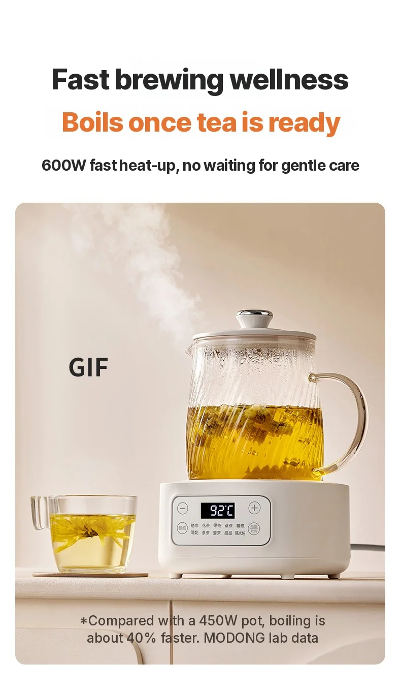 Ấm dưỡng sinh điện bằng thủy tinh 1-1.5L điều khiển cảm ứng cho trà