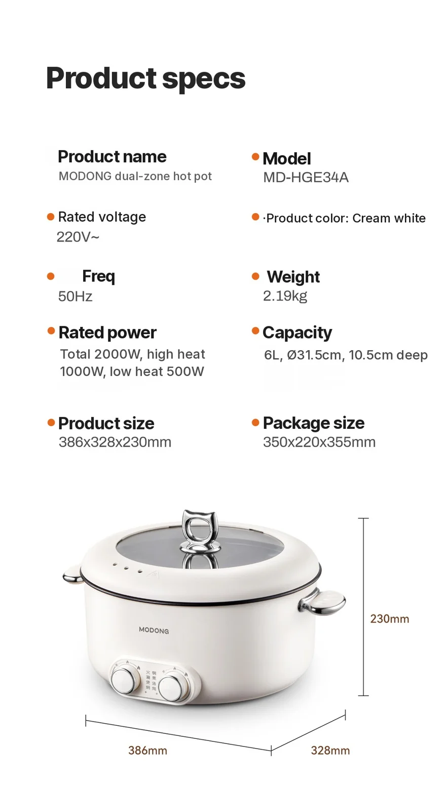6L Dual Zone Electric Hot Pot With Independent Temperature Control