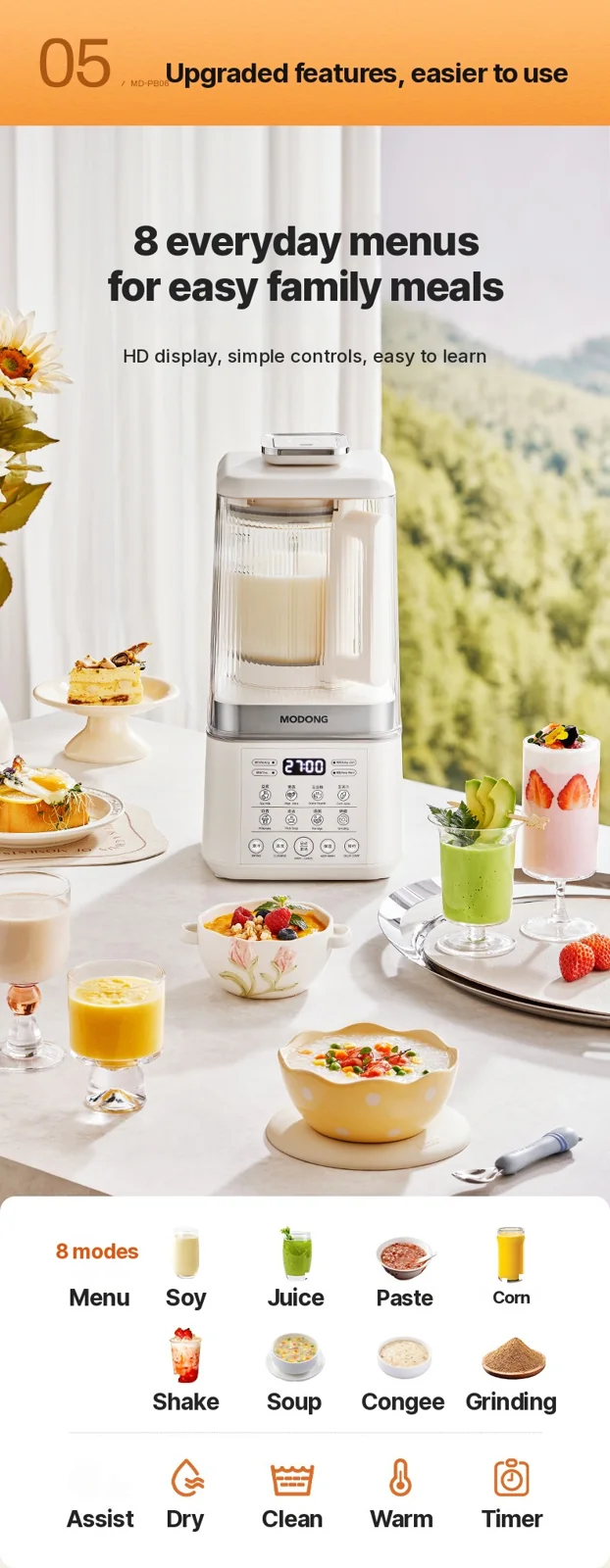Elektrisk höghastighetsblender och sojamjölksmaskin med värme