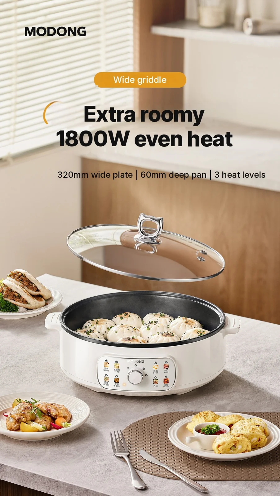 Električna dvostranska grelna plošča 4L, neoprijemljiva, 1800W