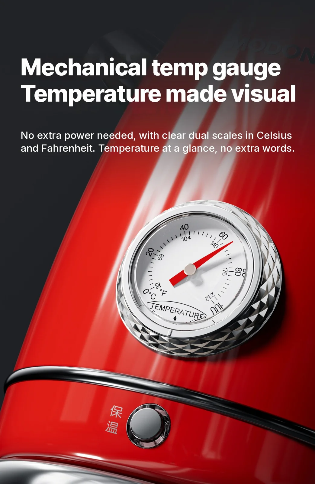 Rustfri elektrisk kedel med temperaturmåler 1.8L