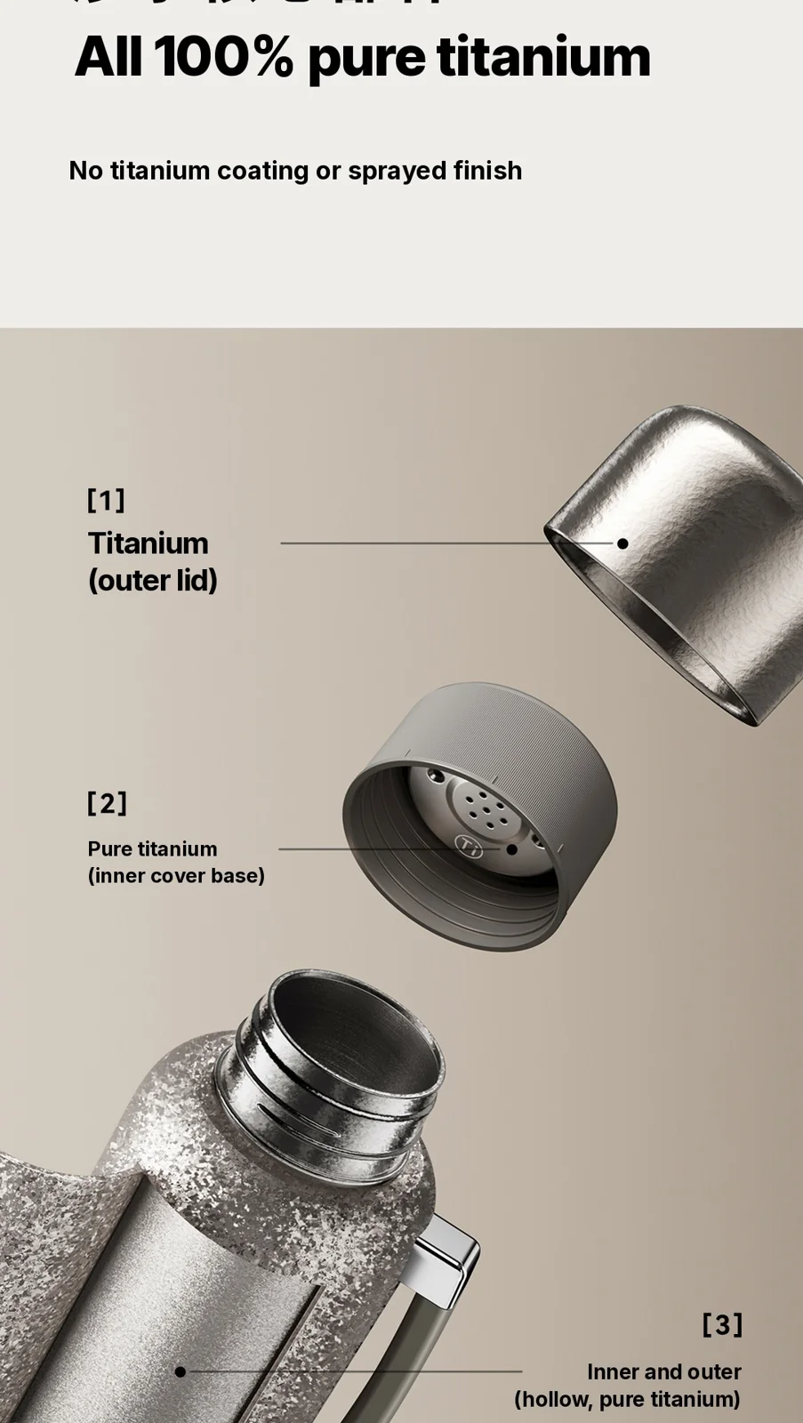 Tasse chauffante électrique en titane pur avec isolation 1200ml