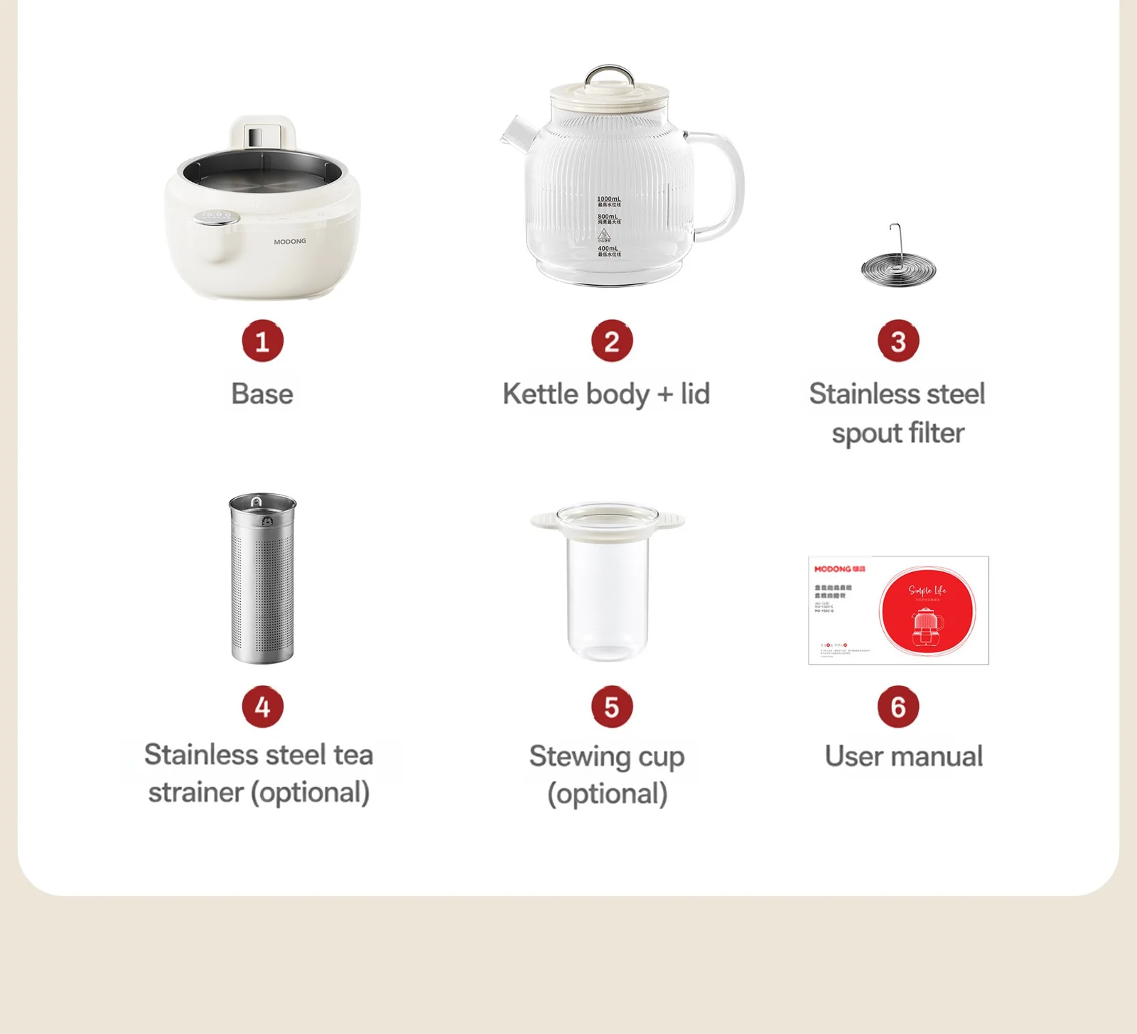 Elektrisk tekedel i glas med temperaturregulator, 1 L