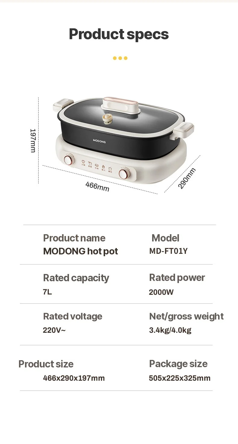 Elektrischer Hot Pot 7L mit Trennwand oder Vier-Fächer-Design, 220V, geteiltem Topf