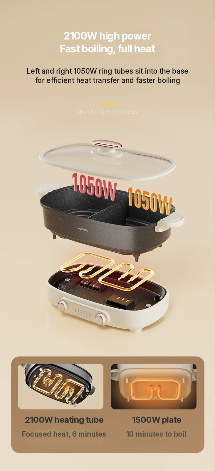 Delený elektrický hot pot 7L s nezávislou reguláciou teploty v dvoch zónach