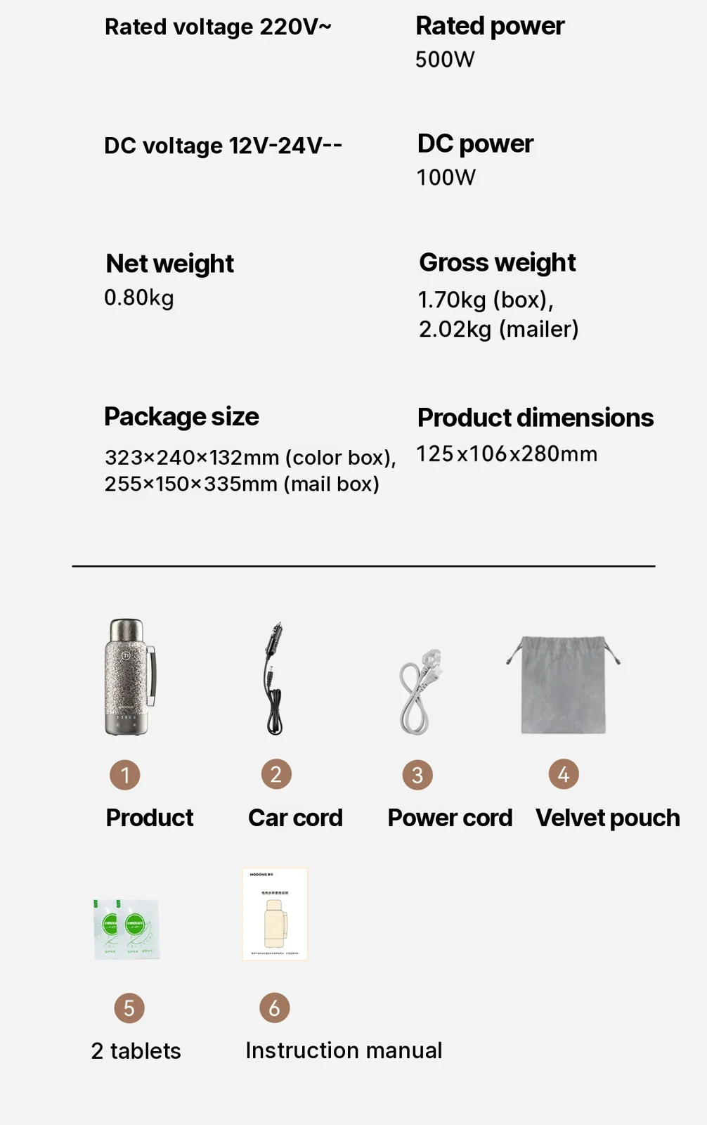 Pure titanium elektrische verwarmbeker met isolatie 1200ml