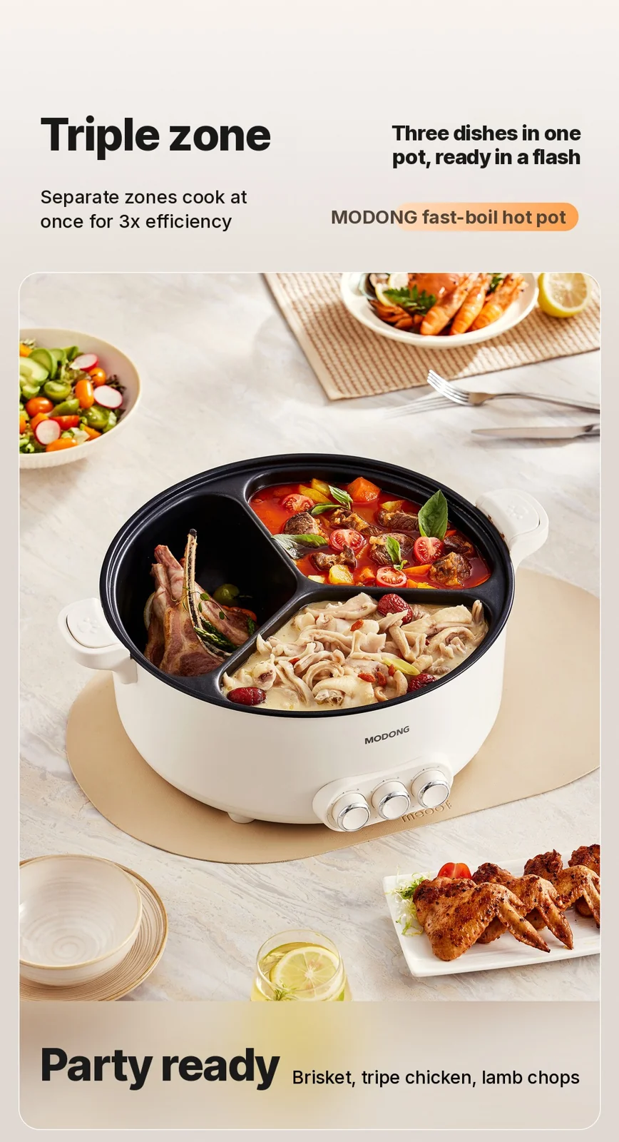 Elektromos hot pot elválasztó betéttel 6L-8L, 220V, 5-6 fő