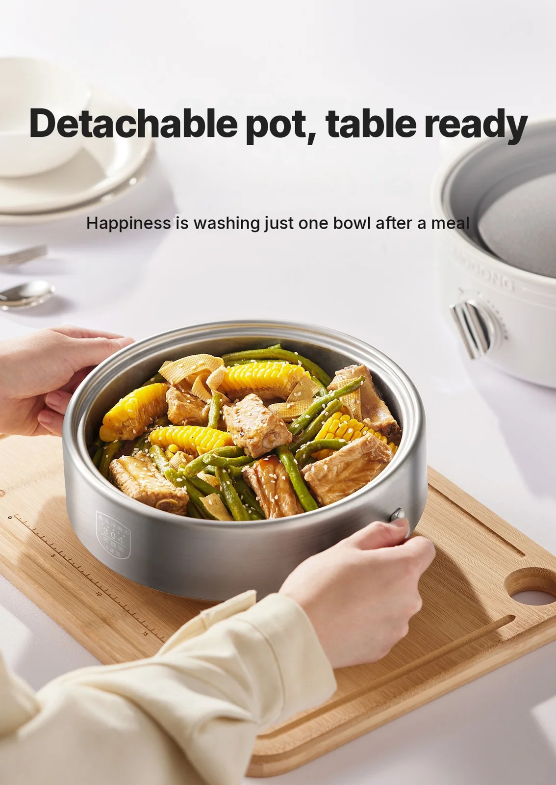 Osztott elektromos hot pot rozsdamentes acélból, 2L, 3 hőfokozat