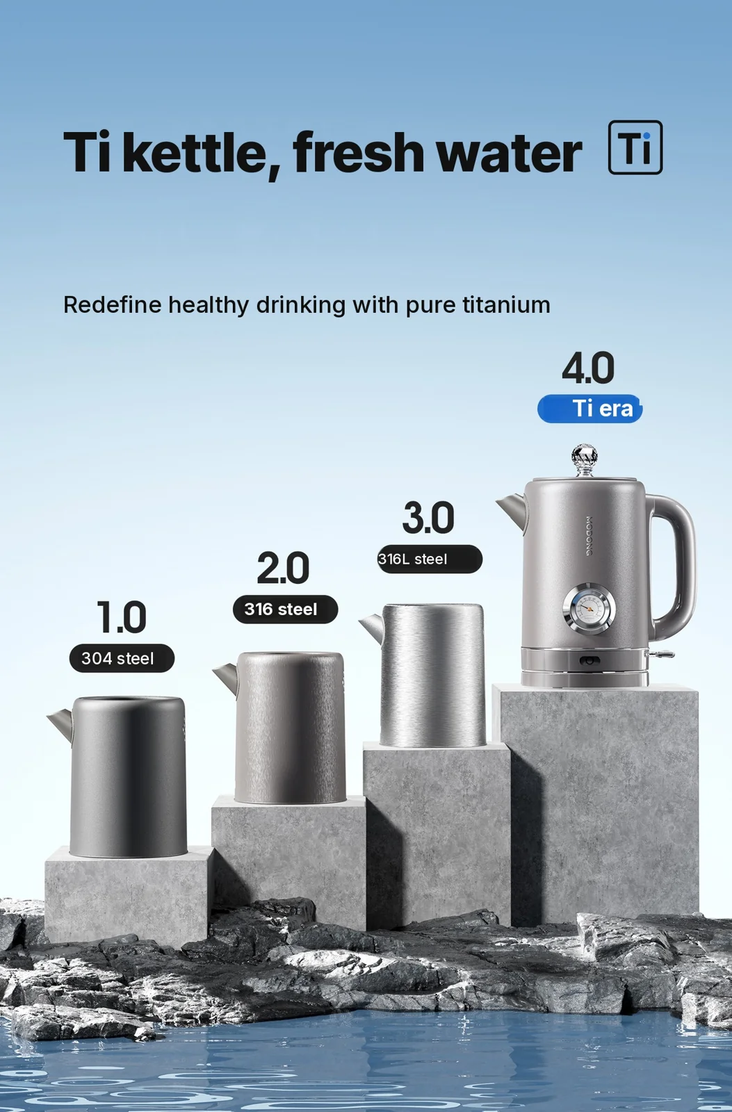 Čajnik Pure Titanium z elektronskim prikazom temperature 1.8L