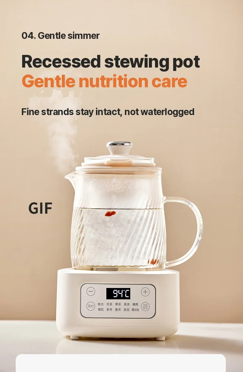 Ấm dưỡng sinh điện bằng thủy tinh 1-1.5L điều khiển cảm ứng cho trà