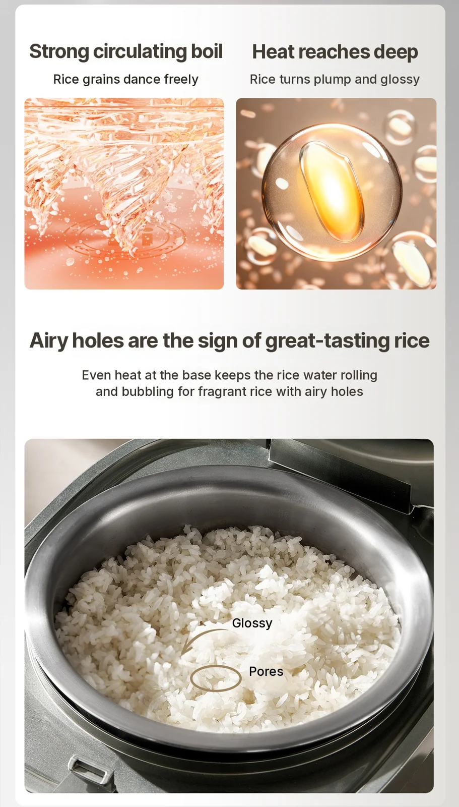 Electric Rice Cooker with Titanium Inner Pot, 2L/3L