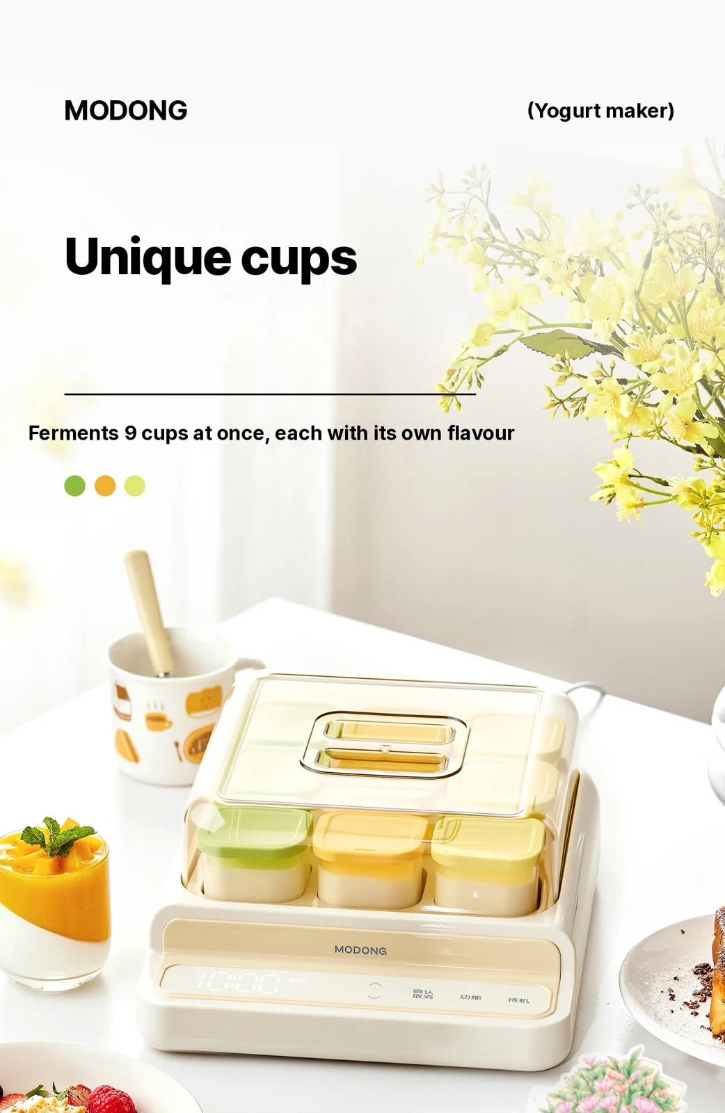 Yogurtiera elettrica con 9 scomparti per tazze e contenitore interno in vetro