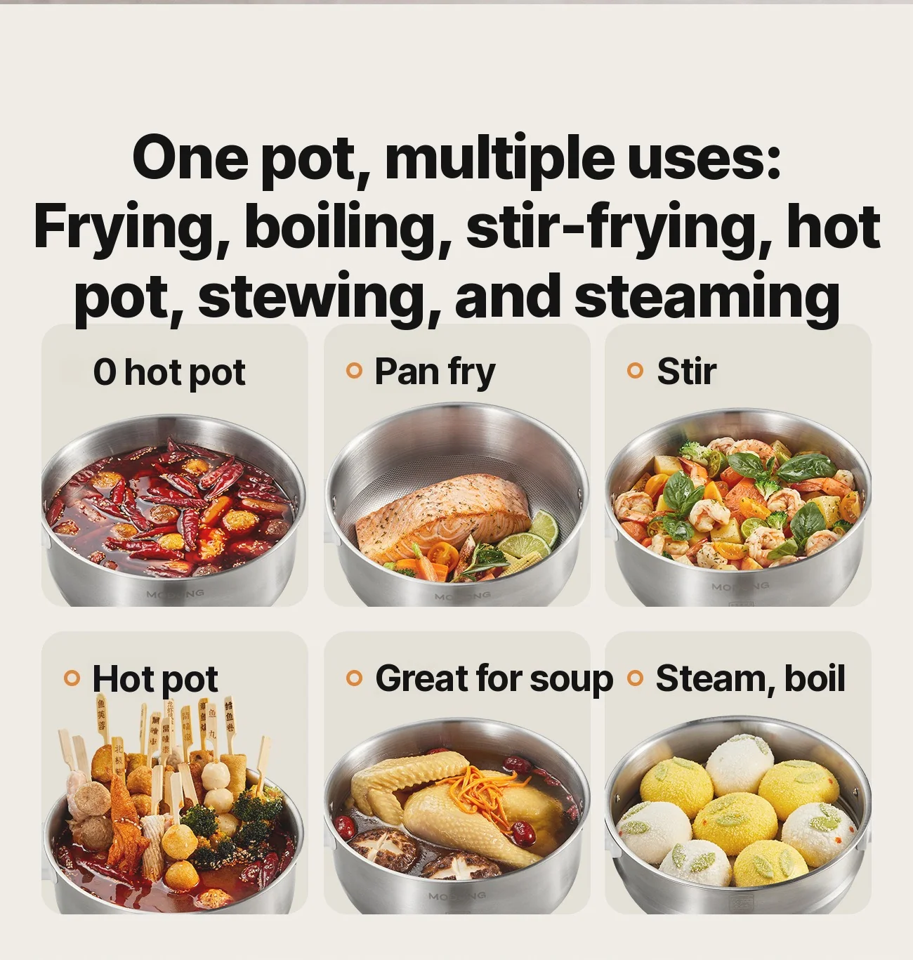 Rustfrit stål elektrisk hotpot med damper, 3L, 220V