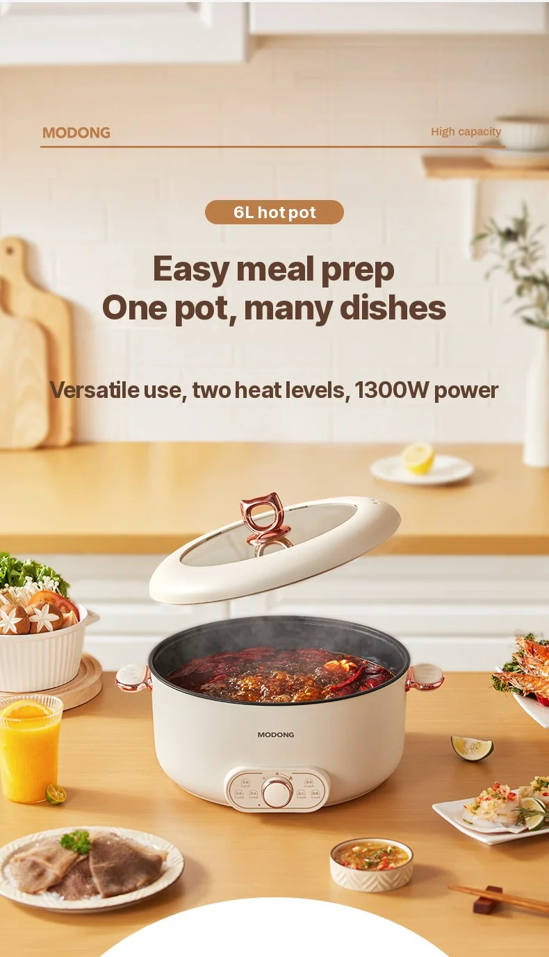 6L Electric Hot Pot With Steaming Basket, Nonstick