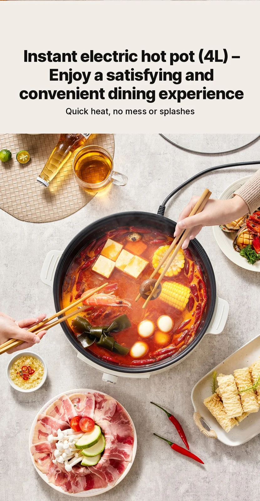 Padella Elettrica con Coperchio 1800W 3 Livelli di Calore Antiaderente