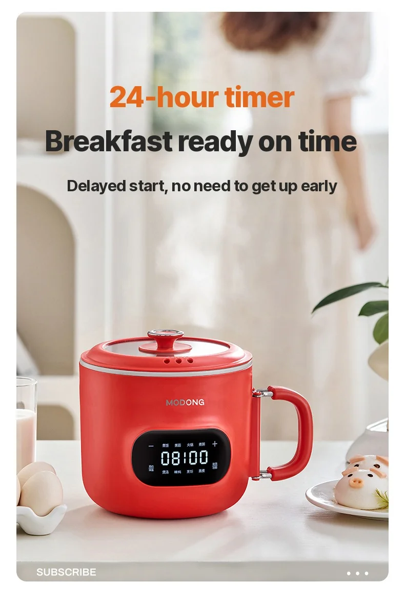 Mini Electric Cooking Pot 2L Nonstick Ceramic Liner with Steamer