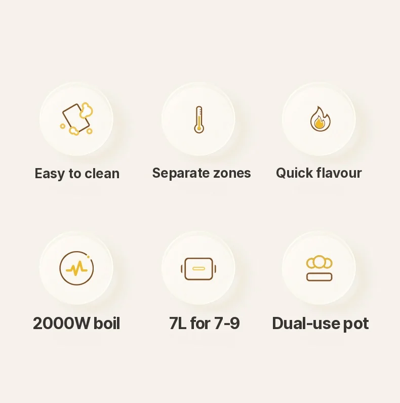 Elektromos hot pot 7L elválasztóval vagy négyosztású kivitelben, 220V, osztott fazék
