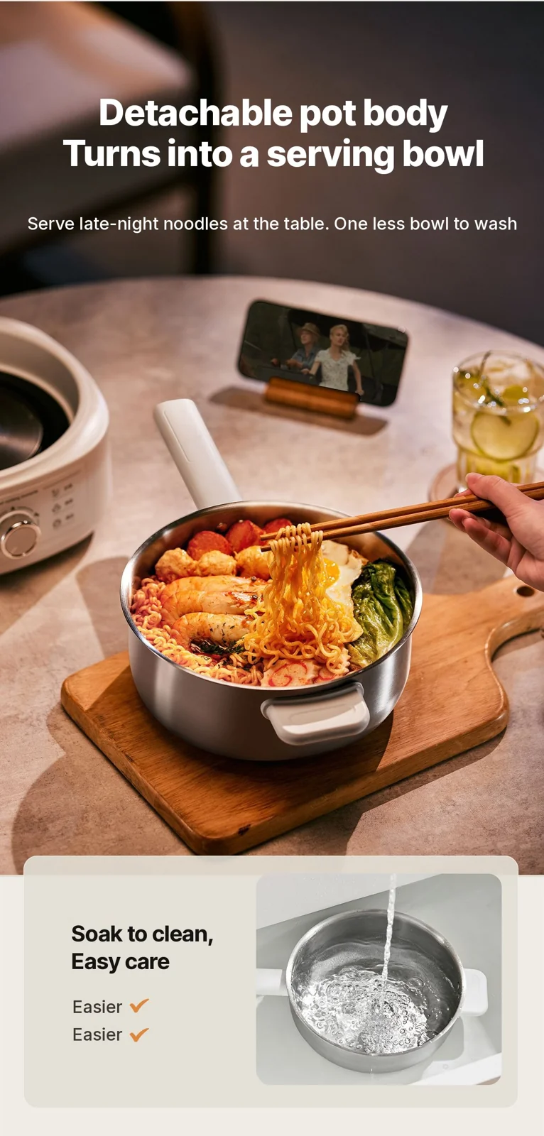 Rustfrit stål elektrisk hotpot med damper, 3L, 220V