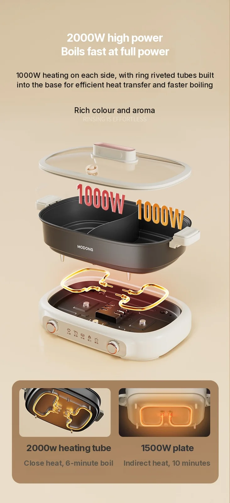 Elektrischer Hot Pot 7L mit Trennwand oder Vier-Fächer-Design, 220V, geteiltem Topf