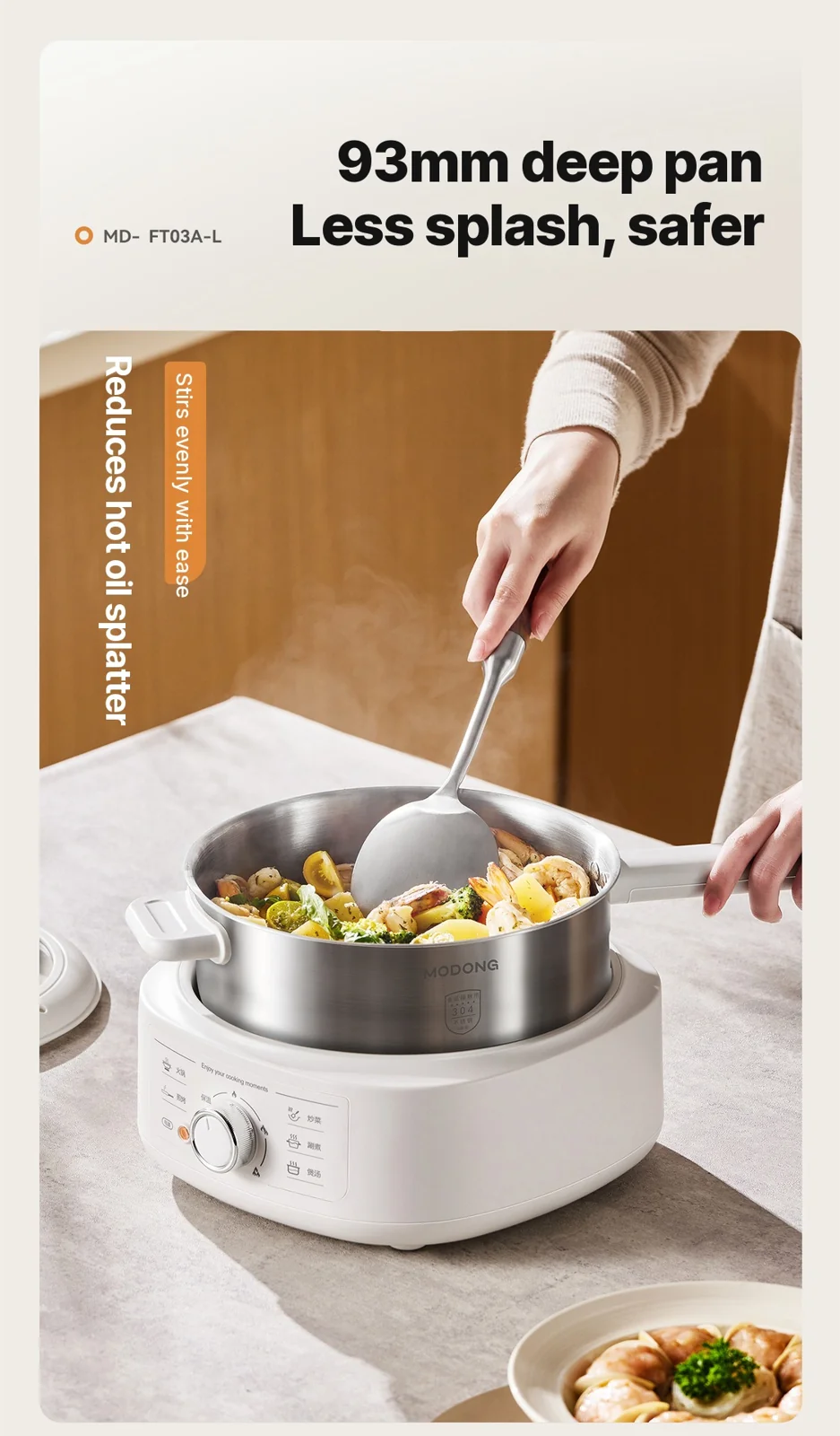 Rustfrit stål elektrisk hotpot med damper, 3L, 220V