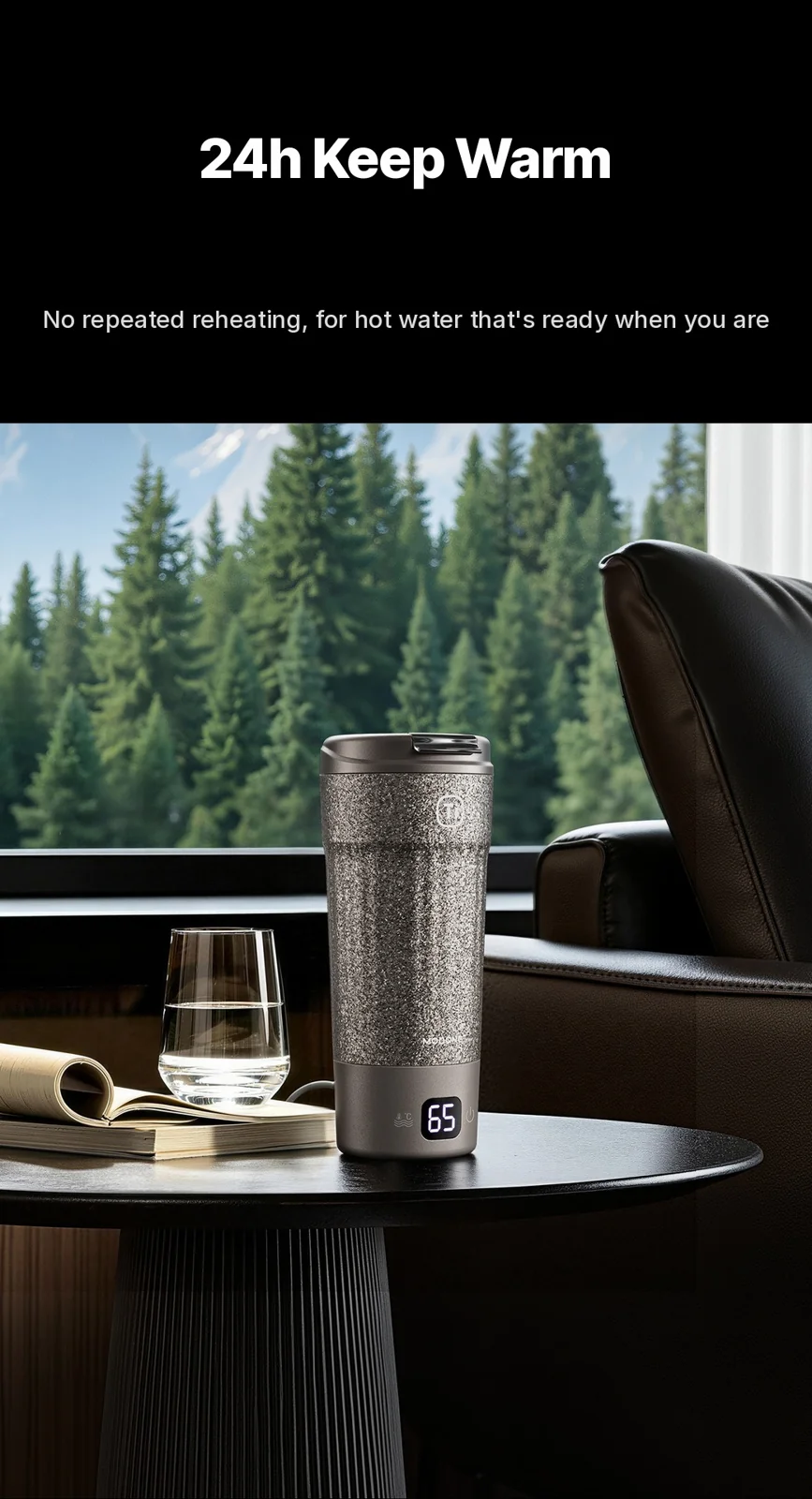 Titanium elektrische reisbeker 400ml met temperatuurdisplay