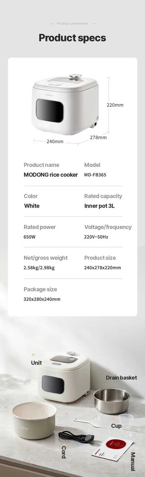 3L Electric Rice Cooker With Glass Window and Timer