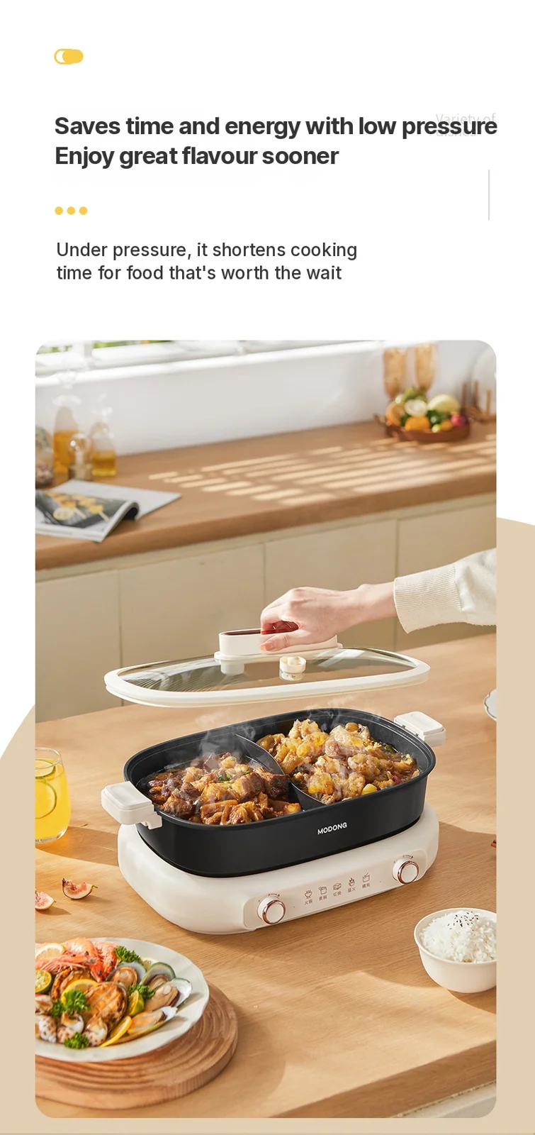 Elektrischer Hot Pot 7L mit Trennwand oder Vier-Fächer-Design, 220V, geteiltem Topf