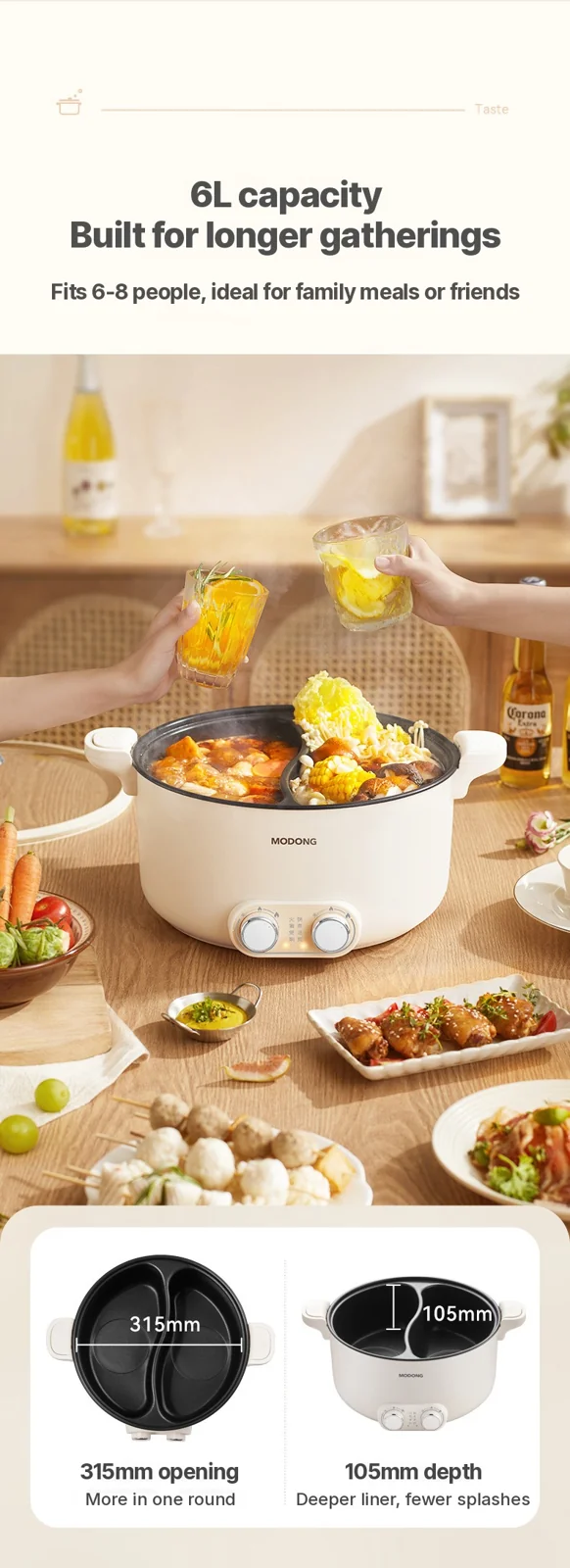 Pentola elettrica a doppia zona 6L 7L 8L con controllo touch