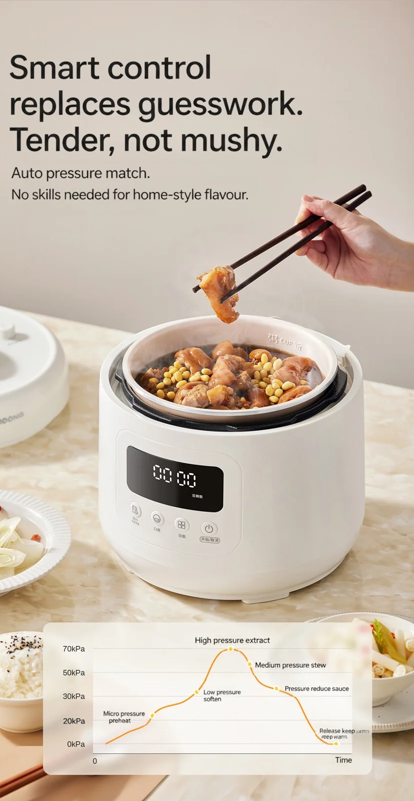 4L Electric Pressure Cooker with Ceramic Liner, 800W, 17-24H Timer