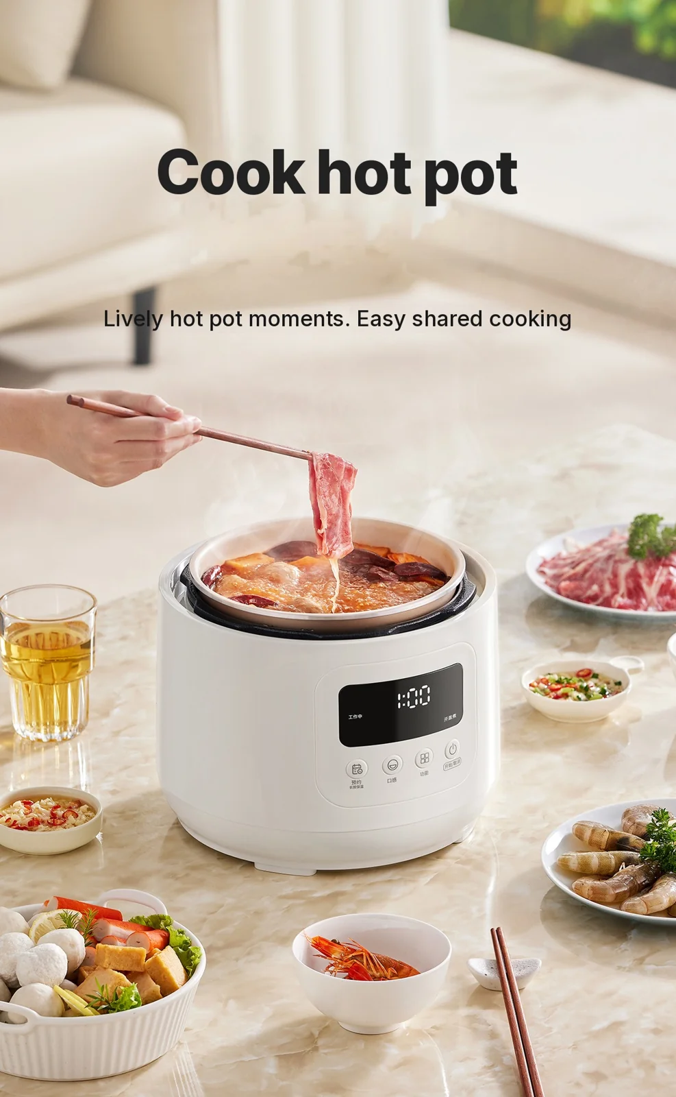 סיר לחץ חשמלי 4L עם תוחם קרמי, 800W, טיימר 17-24H
