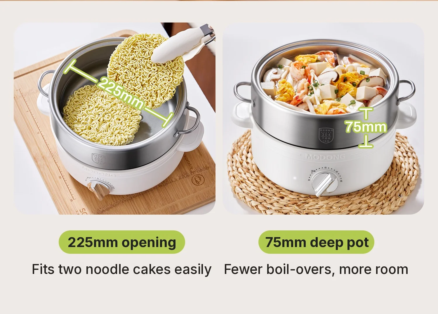 Osztott elektromos hot pot rozsdamentes acélból, 2L, 3 hőfokozat