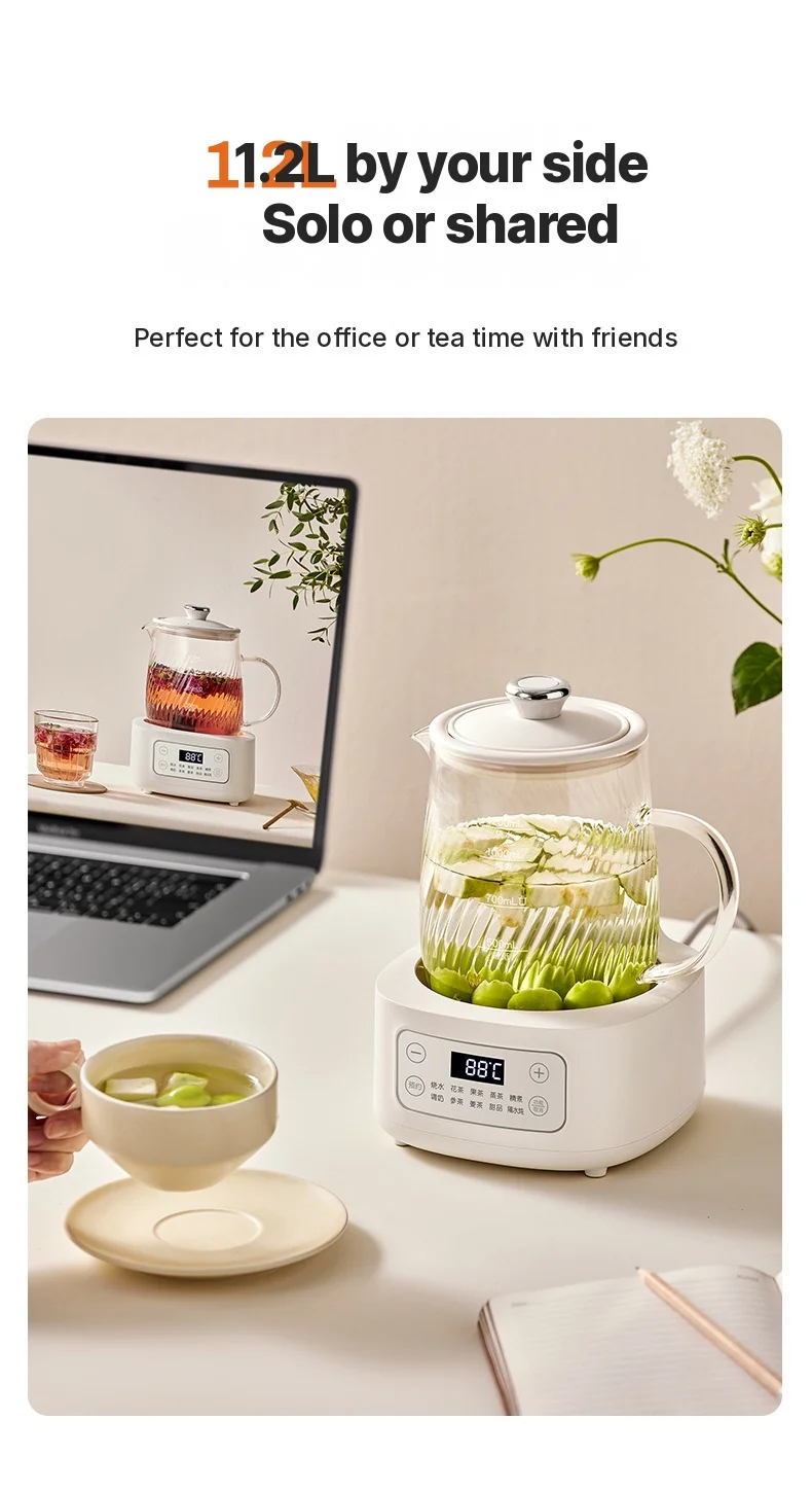 Glas elektrisk health pot med temperaturstyring 1.2L