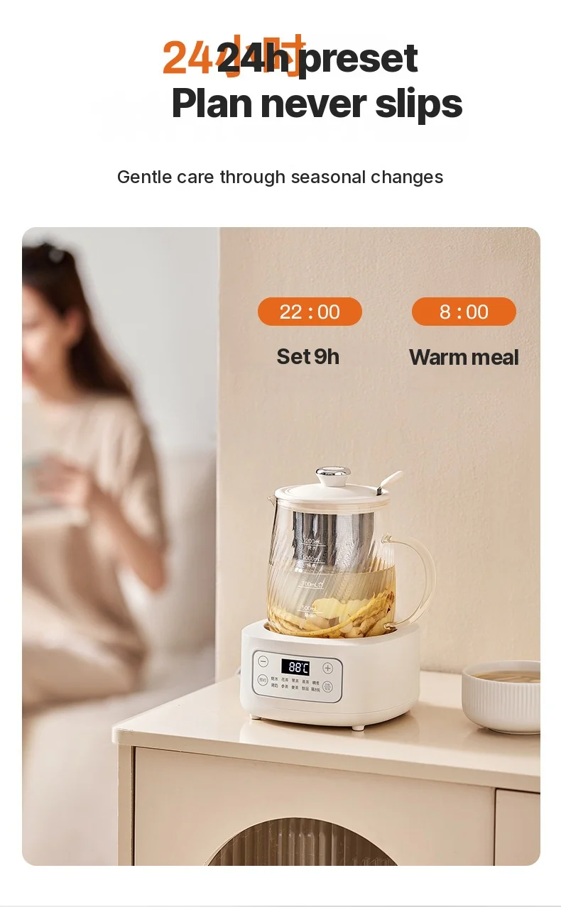 Glas elektrisk health pot med temperaturstyring 1.2L