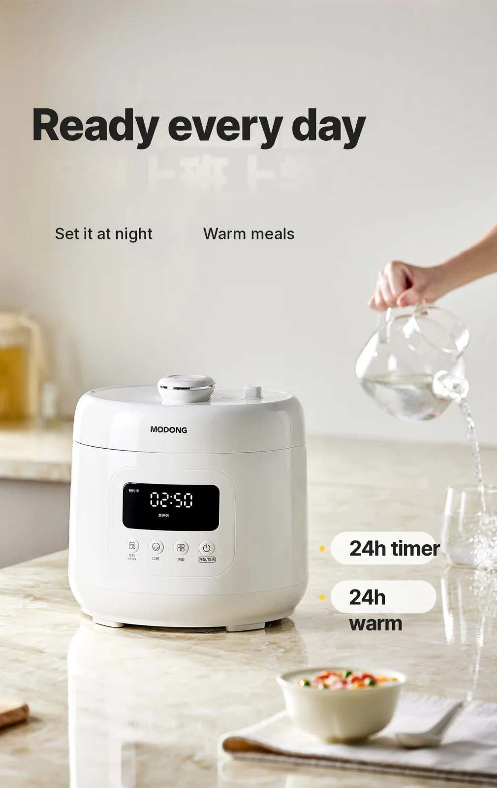 Panela de Pressão Elétrica 4L com Revestimento Cerâmico, 800W, Controle por Toque